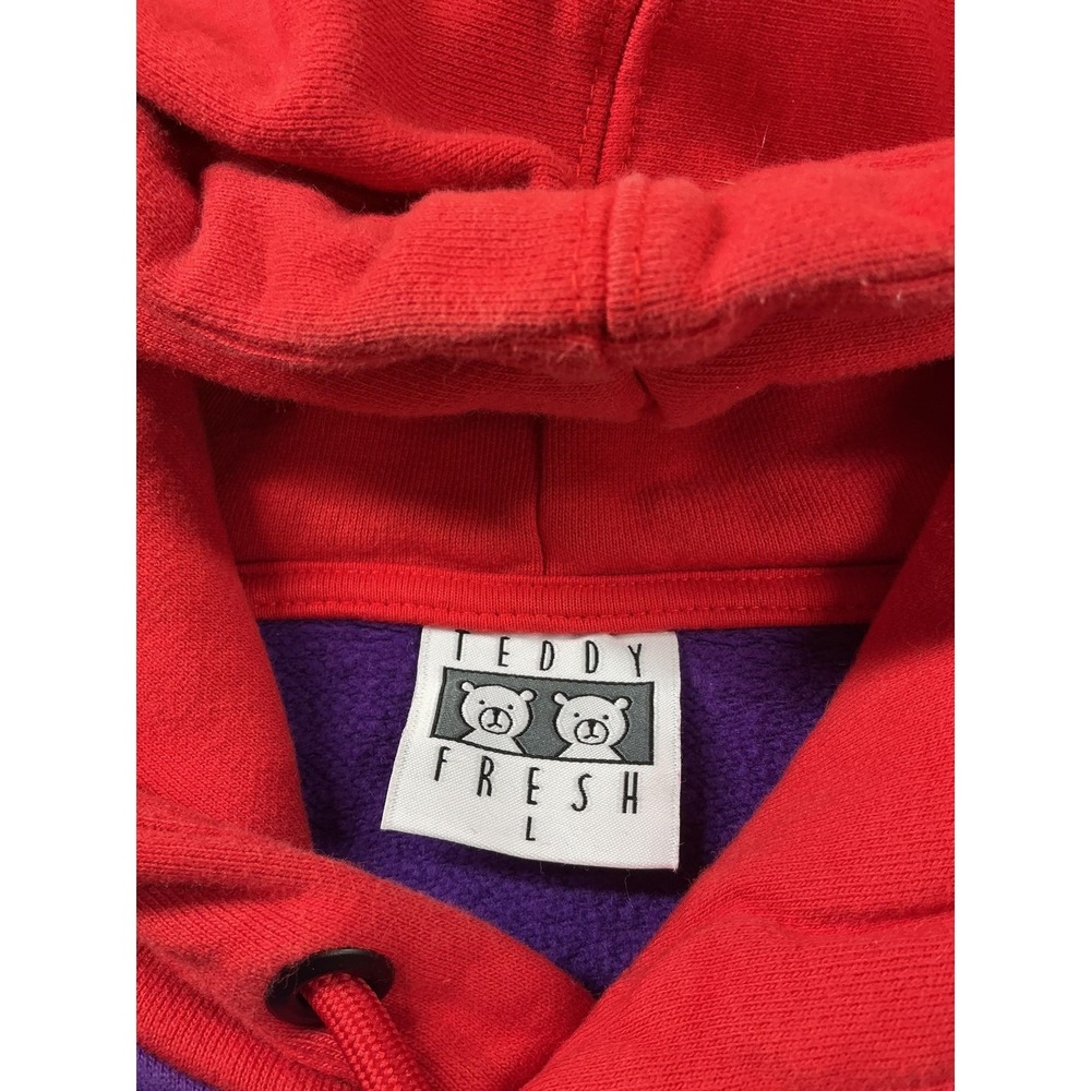 Teddy Fresh Hoodie Mens Large Multicolor Colorblock Pullover Fleece Teddy Logo - Picture 2 of 9